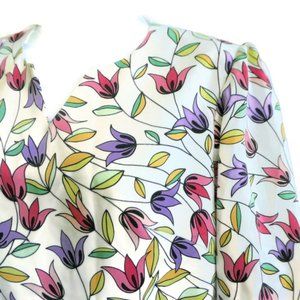 Tulip Floral Blouse Split Neck Homemade Vintage S M